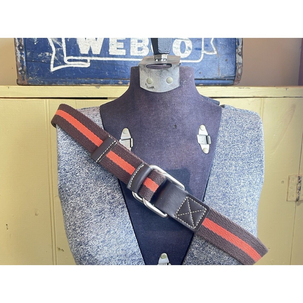 Vintage Lands End Brown & Orange Woven Canvas & Leather Belt Size M 32-34 Retro